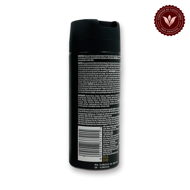 AXE Gold Deodorant Body Spray 150ml — secondary view, transparent background