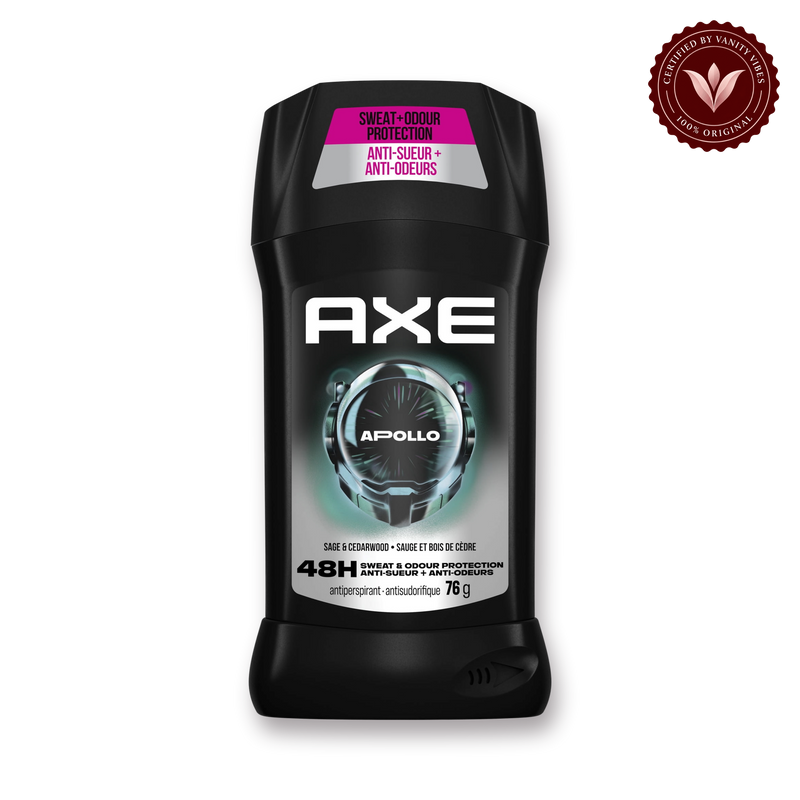 AXE Antiperspirant Deodorant Stick Apollo 48 Hour Sweat and Odor Protection 76g — front view, transparent background