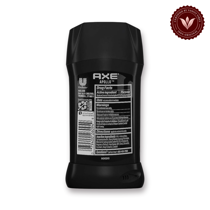 AXE Antiperspirant Deodorant Stick Apollo 48 Hour Sweat and Odor Protection 76g — secondary view, transparent background