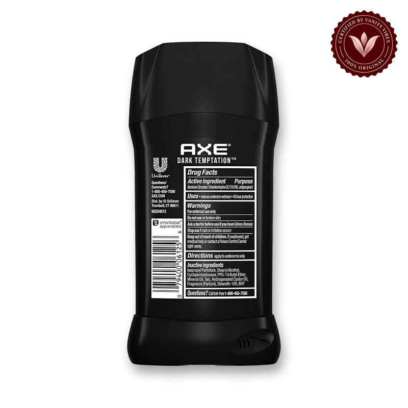 AXE Dark Temptation Antiperspirant Deodorant Stick 48 Hour Sweat and Odor Protection 76g — secondary view, transparent background