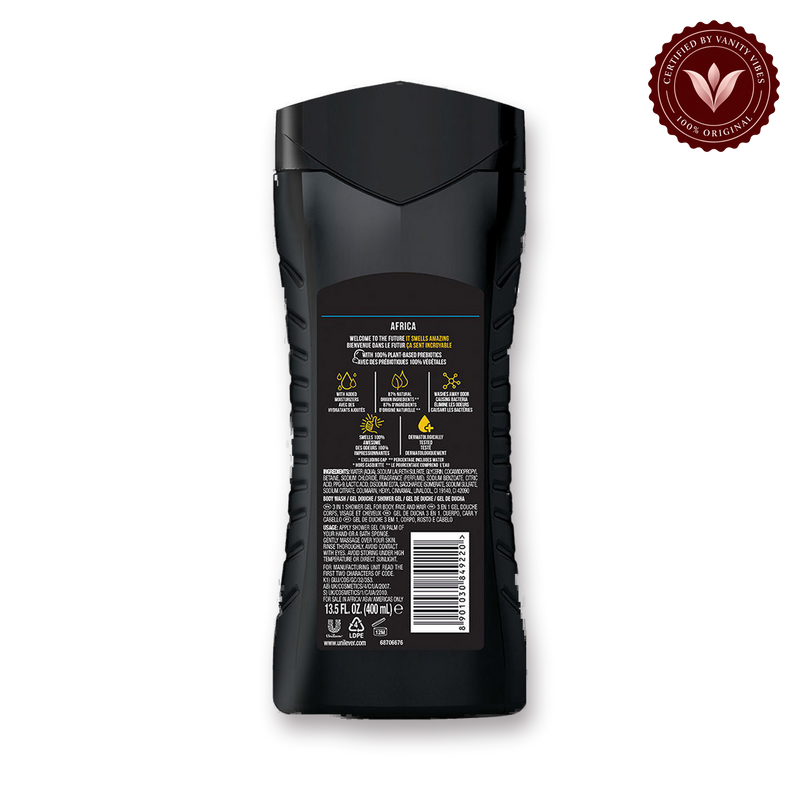 Axe Africa 12h Long Lasting Fragrance 3 In 1 Body Wash 400ml — secondary view, transparent background