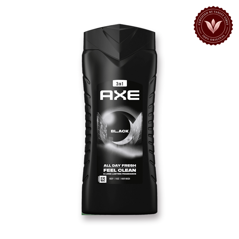 Axe Black 12h Long Lasting Fragrance 3 In 1 Body Wash 400ml — front view, transparent background