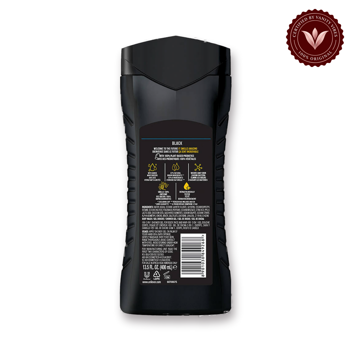Axe Black 12h Long Lasting Fragrance 3 In 1 Body Wash 400ml — secondary view, transparent background