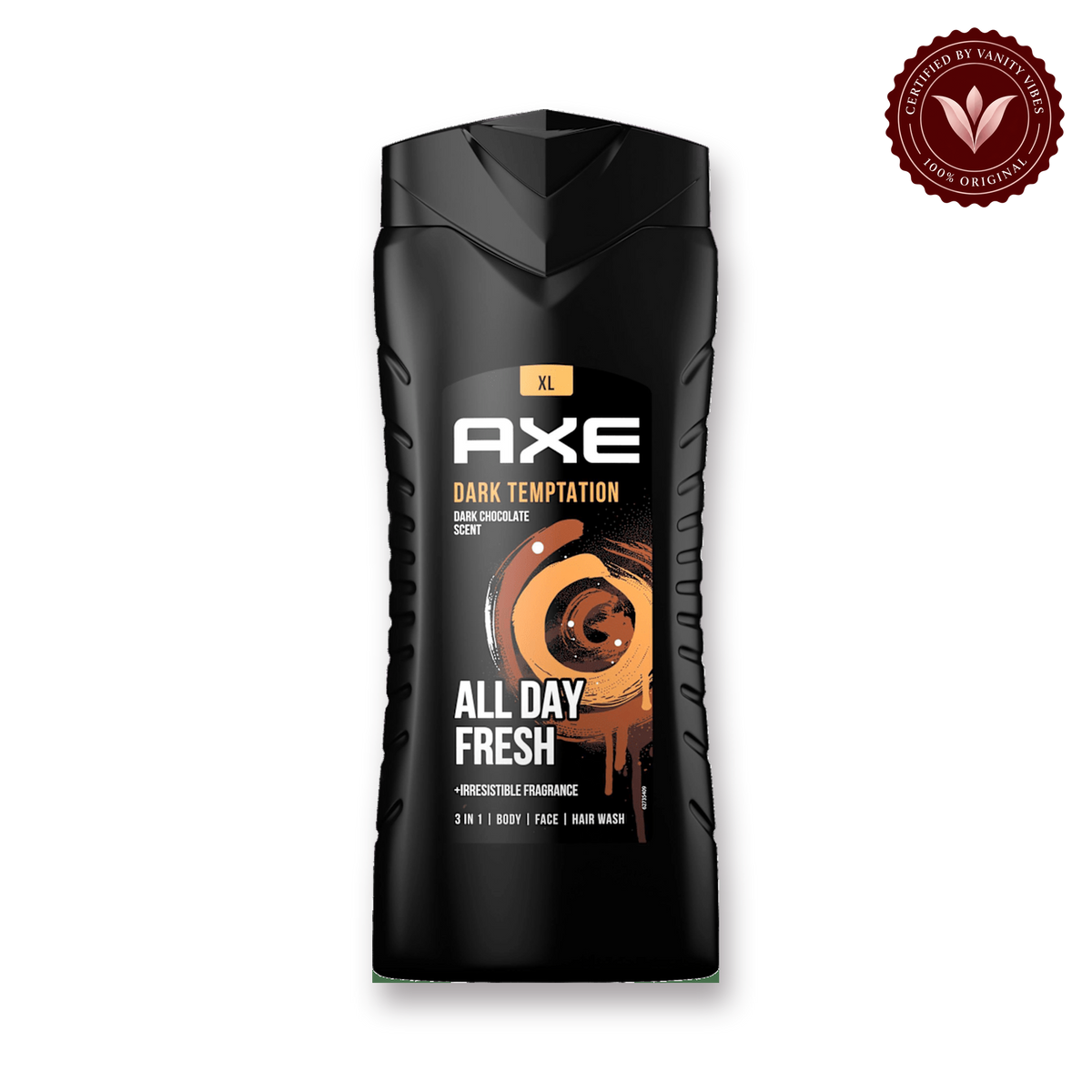 Axe Dark Temptation 12h Long Lasting Fragrance 3 In 1 Body Wash 400ml — front view, transparent background