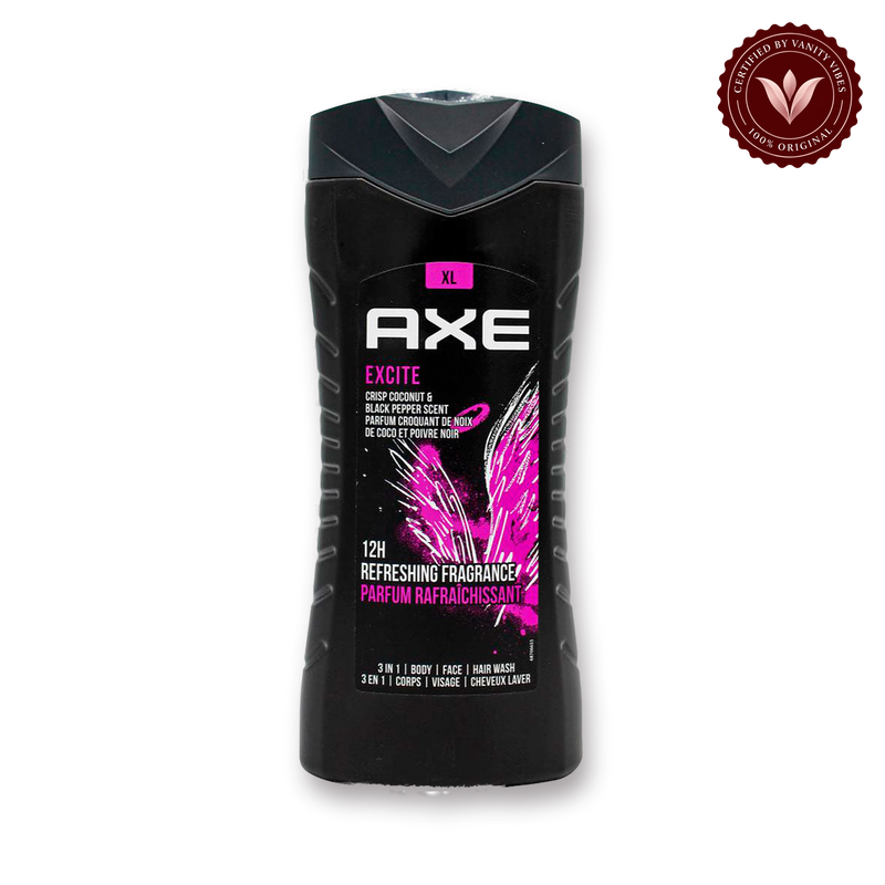 Axe Excite 12h Long Lasting Fragrance 3 In 1 Body Wash 400ml — front view, transparent background