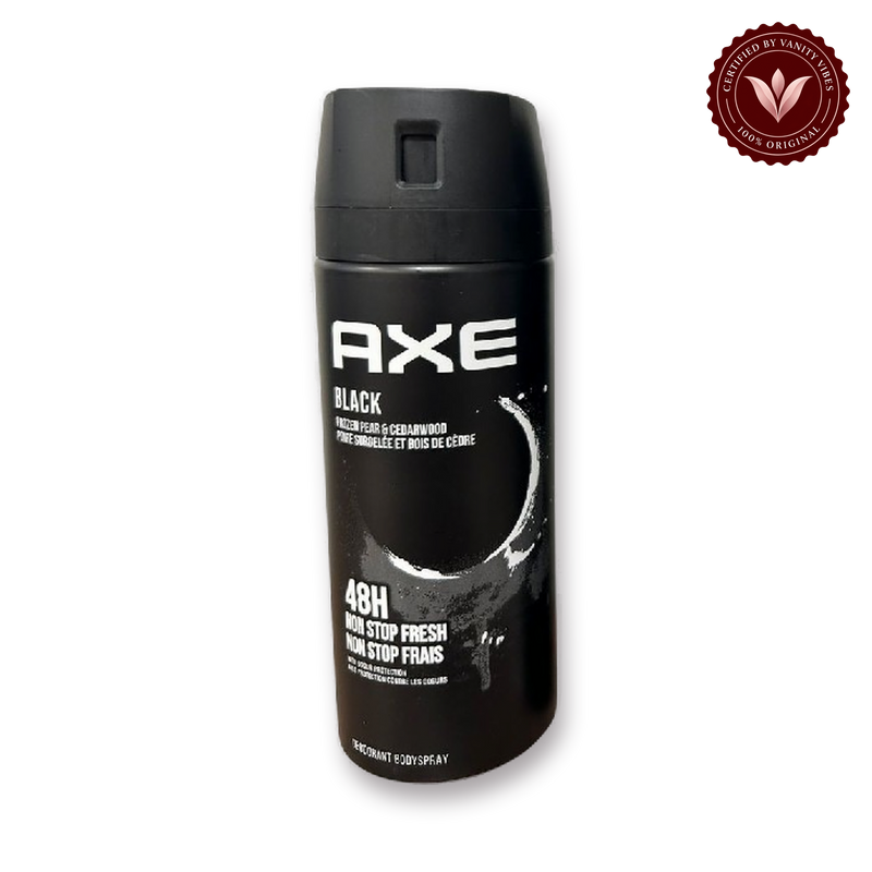 Axe Black Pera Frozen & Cedro 48H Non-Stop Fresh Deodorant Body Spray 150ml Long-Lasting Fragrance & Odor Protection — front view, transparent background
