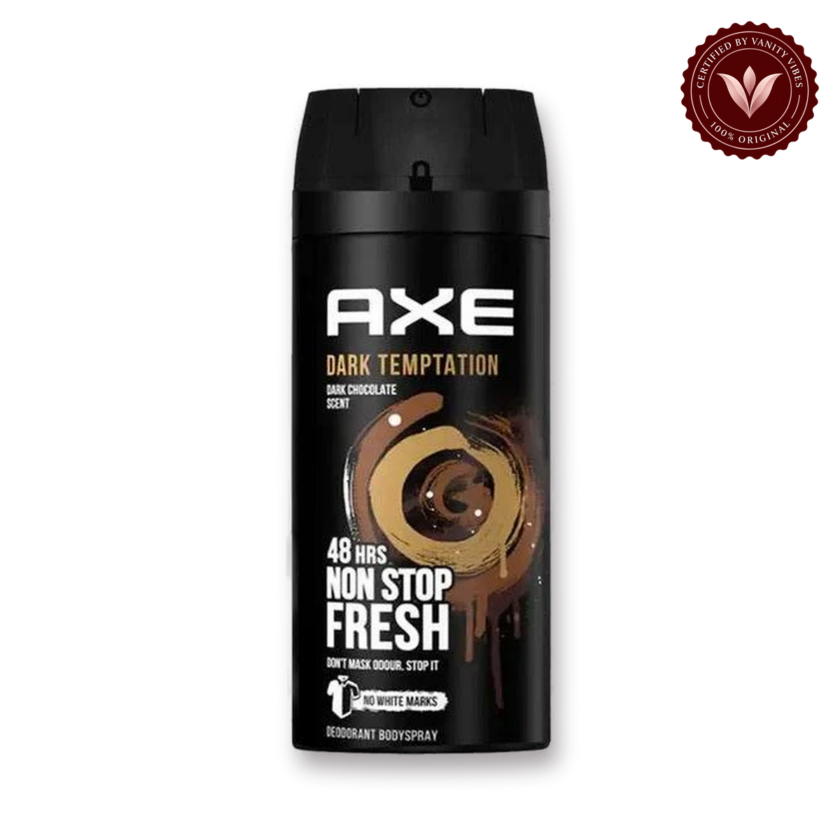 Axe Dark Temptation Chocolate 48H Non-Stop Fresh Deodorant Body Spray 150ml Long-Lasting Fragrance & Odor Protection — front view, transparent background