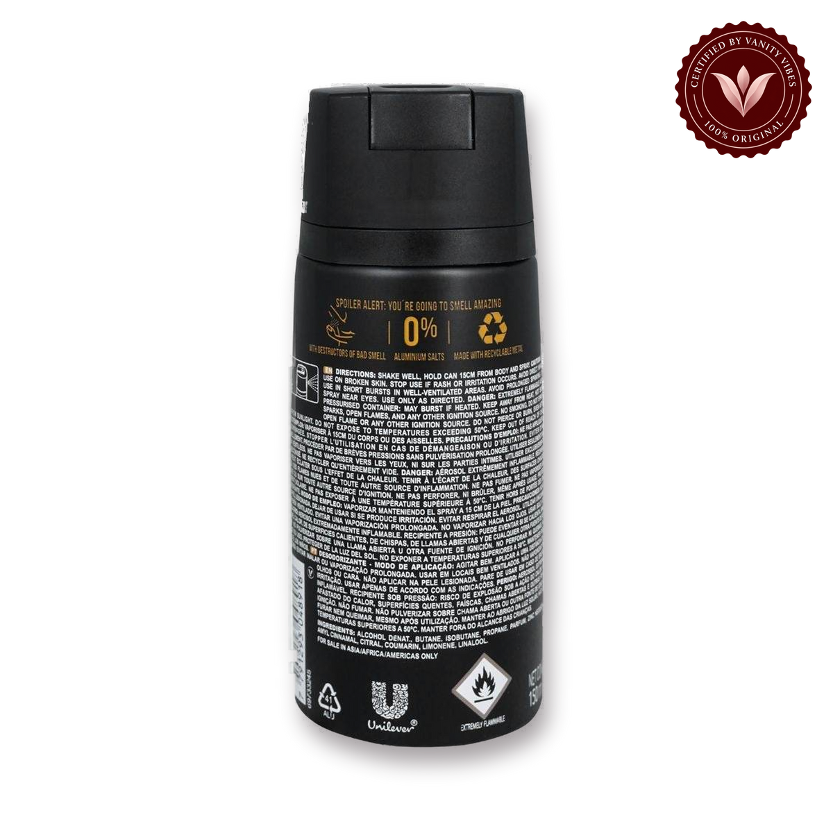 Axe Dark Temptation Chocolate 48H Non-Stop Fresh Deodorant Body Spray 150ml Long-Lasting Fragrance & Odor Protection — secondary view, transparent background