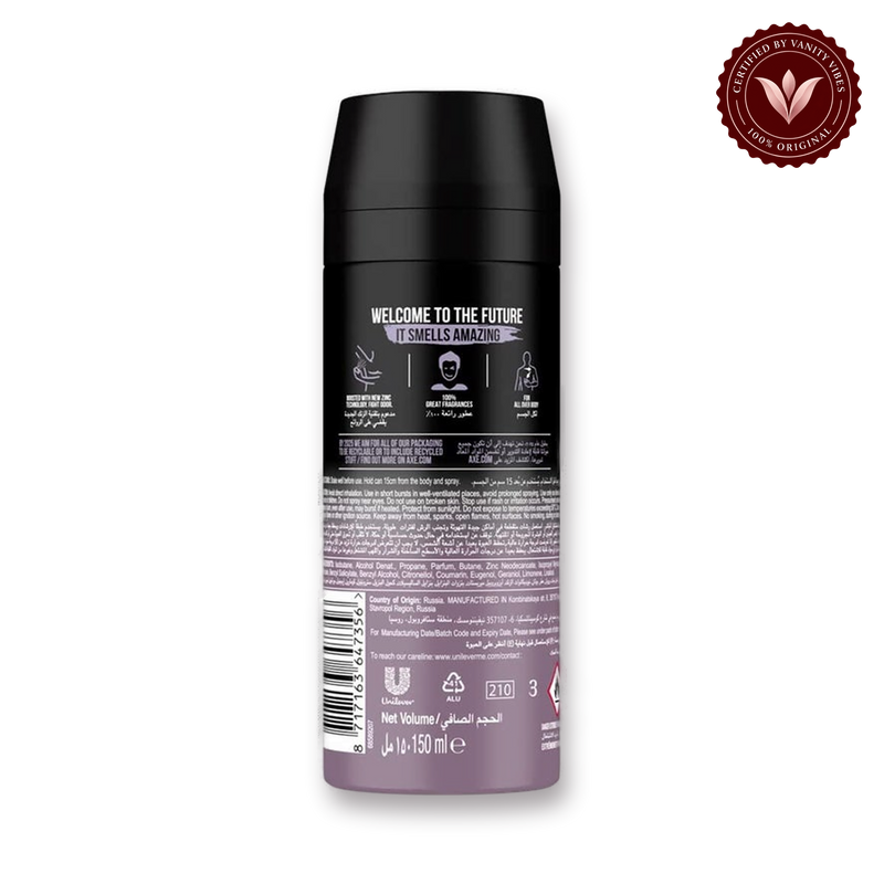 Axe Black Night Black Caramel & Vanilla 48H Non-Stop Fresh Deodorant Body Spray 150ml Long-Lasting Fragrance & Odor Protection — secondary view, transparent background