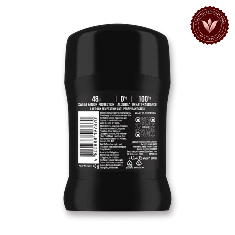 AXE Dark Temptation 48H Anti-Sweat Antiperspirant Deodorant Stick 40g for Men — secondary view, transparent background