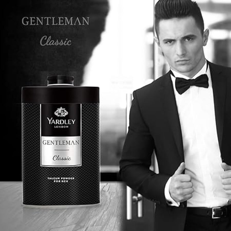 Yardley London Gentleman Classic Perfumed Talcum Powder for Men 150g - Long Lasting Fresh Body Talc for Odor Protection, Swea