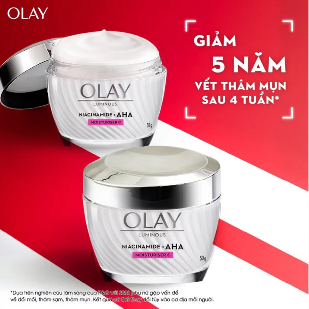 Olay Luminous Niacinamide + AHA Moisturiser 50g – Reduces Acne Marks & Improves Skin Tone Moisturising