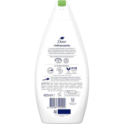 Dove Bagnodoccia Reinfrescante Body Wash 450ml – Refreshing Shower Gel for Soft, Smooth & Clean Hydrated Skin