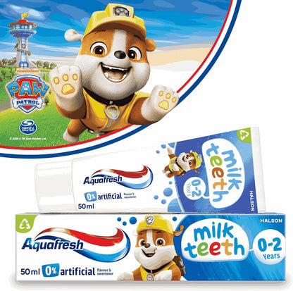 Aquafresh 0% Artificial Flavour & Sweetener Milk Teeth Toothpaste 0 - 2 Years 50ml - Gentle 24hr Protection Baby Toothpaste