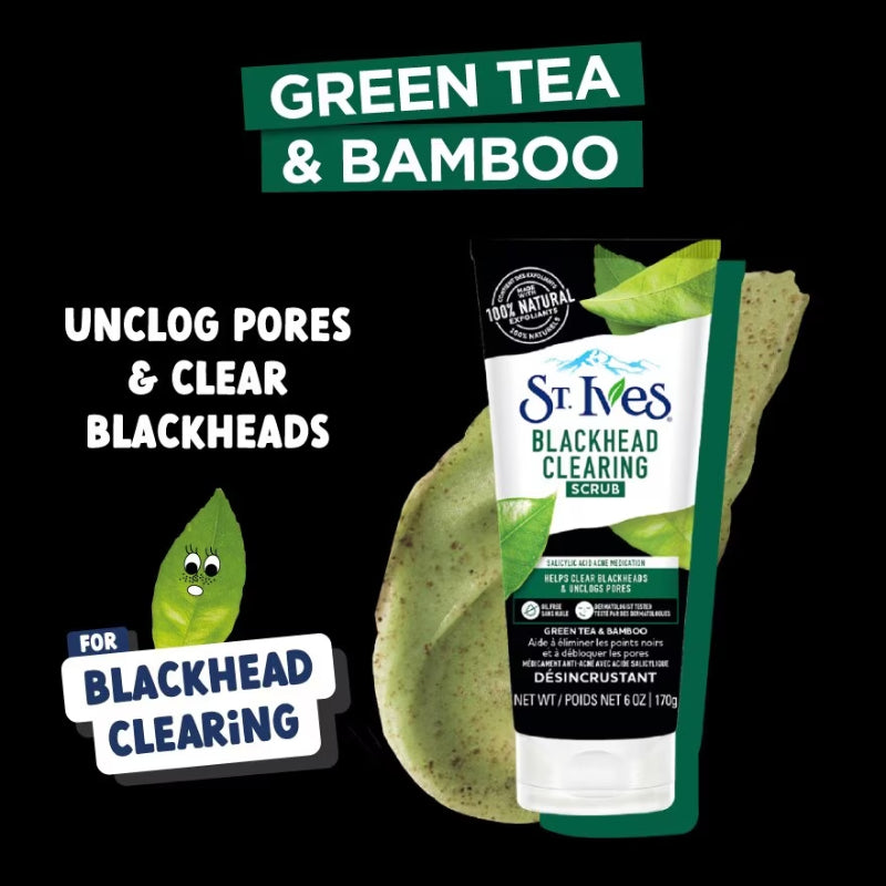 St. Ives Blackhead Clearing Scrub Green Tea & Bamboo 170g Deep Cleansing & Exfoliating Face Scrub