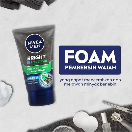 Nivea Men Bright 8H Oil Clear Anti Shine + Purify Mud Foam 100ml