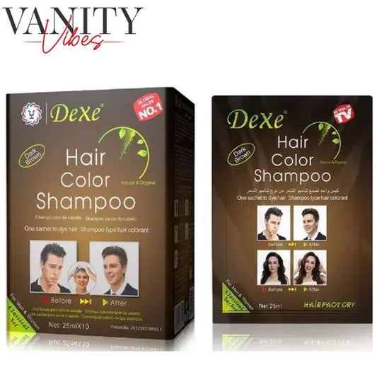 Dexe Dark Brown Color Shampoo 25 ml x 10 Pack Hair Coloring & Nourishing Care