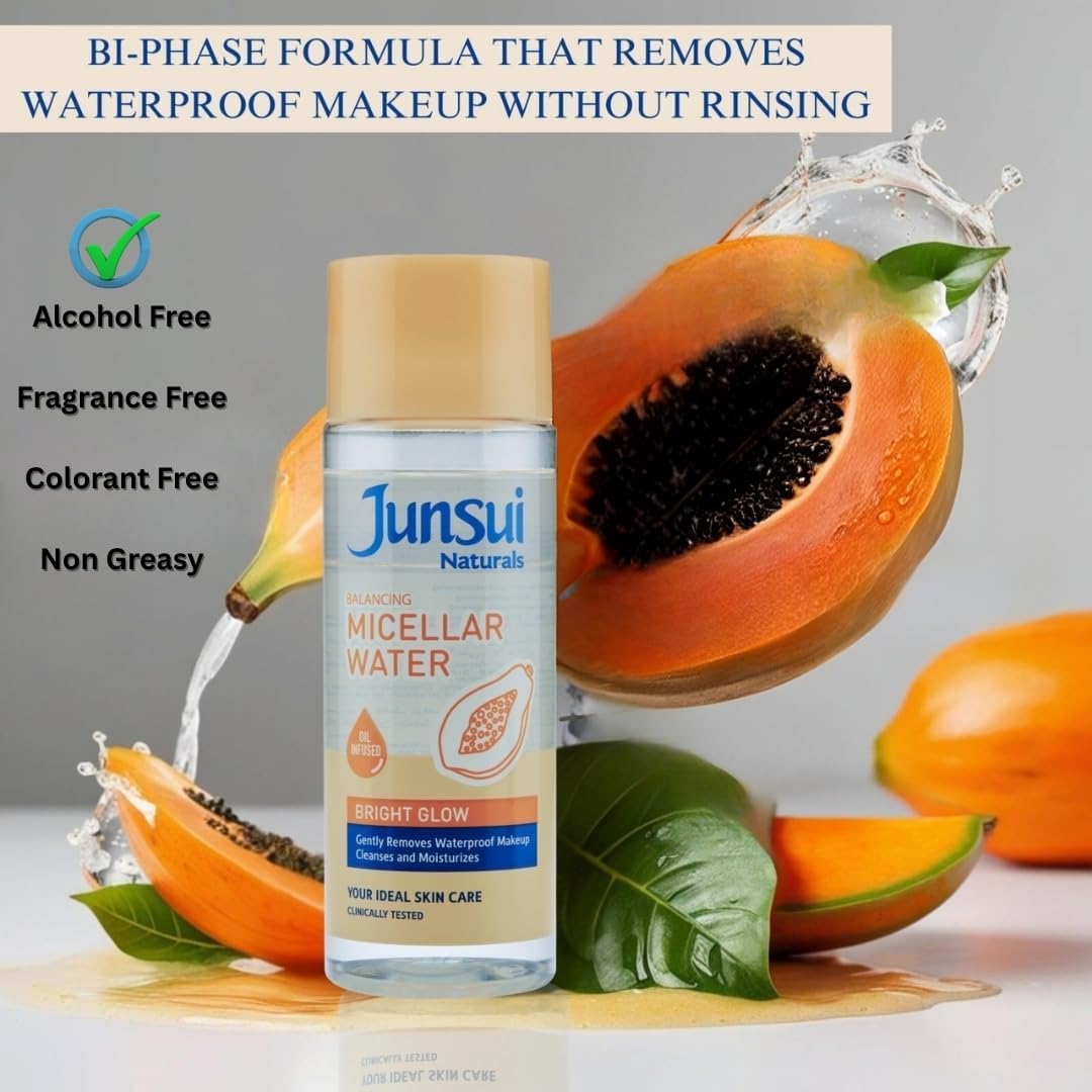 Junsui Naturals Balancing Bright Glow Micellar Water 140ml – Gentle Makeup Remover & Facial Cleansing Water for Deep Cleansin