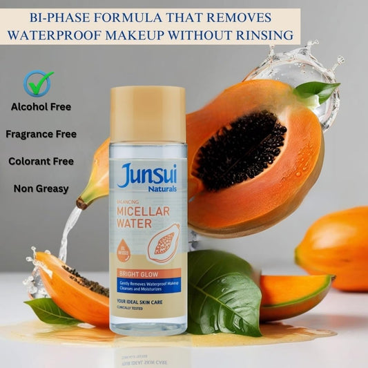 Junsui Naturals Balancing Bright Glow Micellar Water 140ml - Gentle Makeup Remover & Facial Cleansing Water for Deep Cleansin