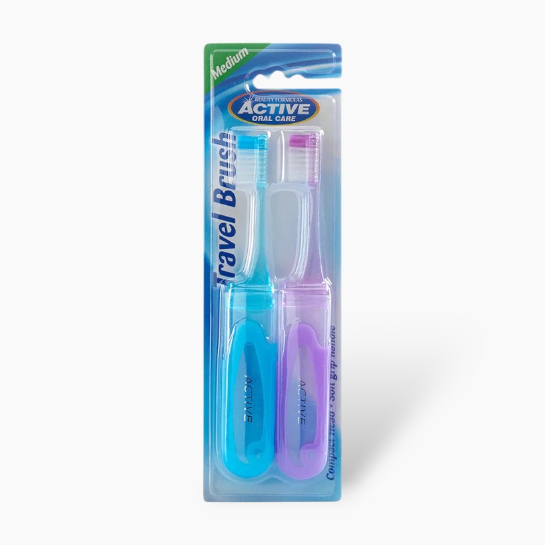 Beauty Formulas Active 2S Travel Medium Toothbrush - Compact Portable Oral Care Brush for Deep Cleaning & Daily Dental Hygien