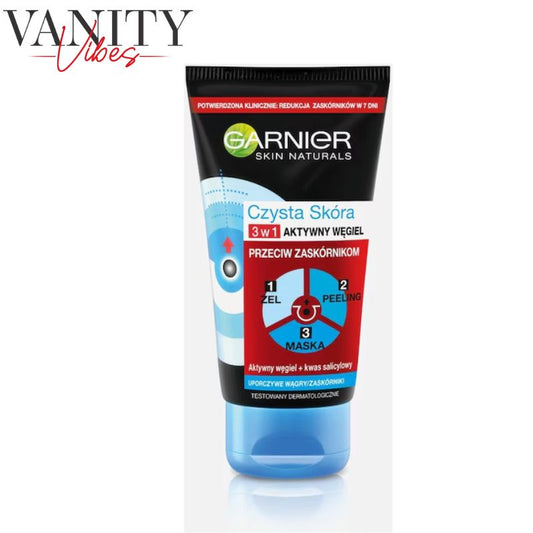 Garnier Skin Naturals Pure Active Charcoal 3-in-1 Cleanser, Scrub & Mask 150ml Deep Cleansing & Oil Control