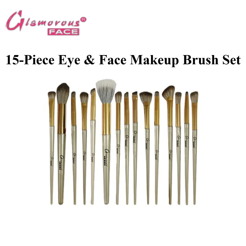 Glamorous Face 15-Piece Eye & Face Makeup Brush Set  Professional Brushes for Flawless Application