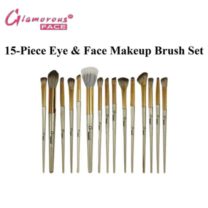Glamorous Face 15-Piece Eye & Face Makeup Brush Set  Professional Brushes for Flawless Application