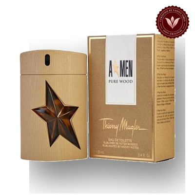 Thierry Mugler A*Men Pure Wood EDT 100ml Men's Perfume | Pakistan — box and bottle, Vanity Vibes badge and soft shadow