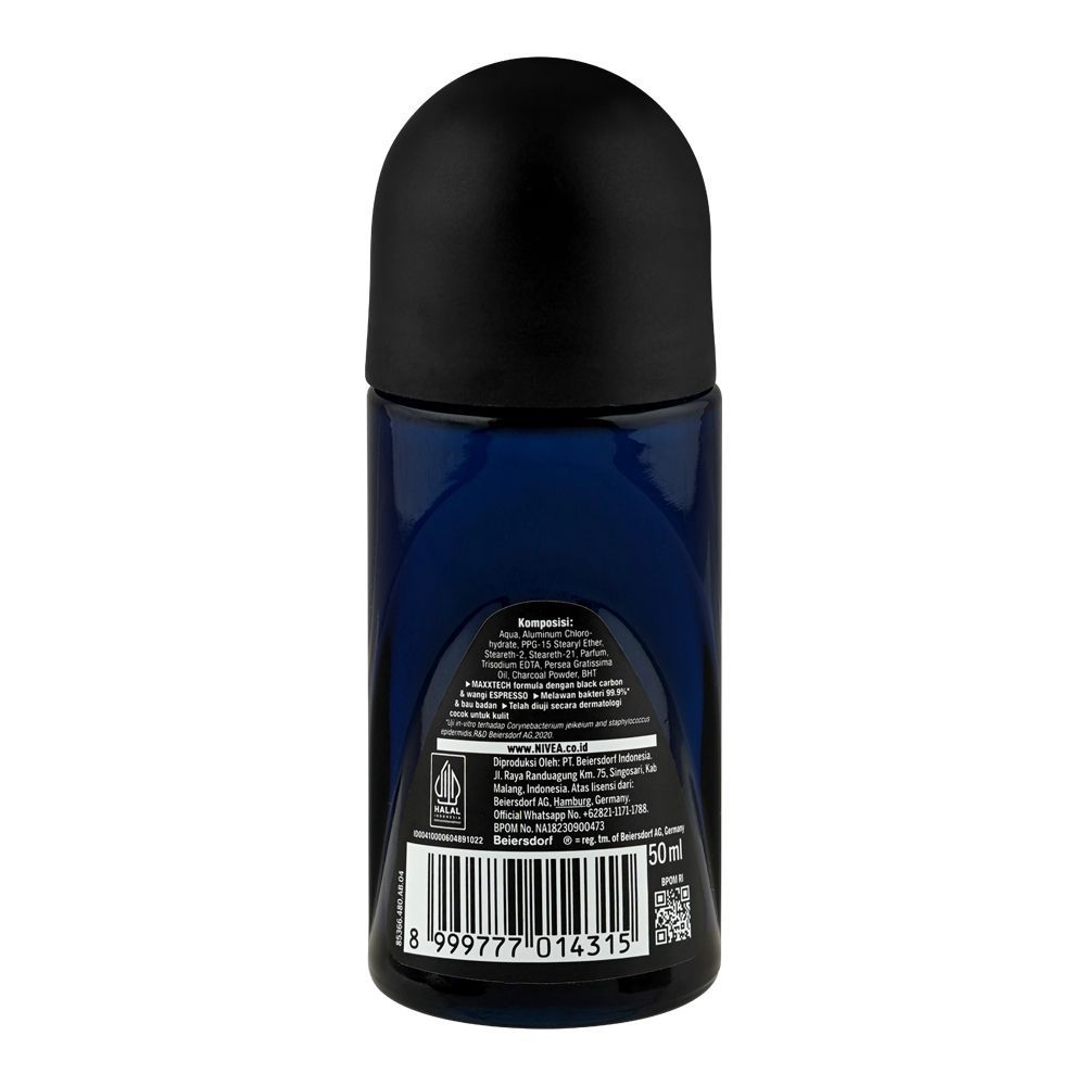 Nivea Men Deep Espresso Black Carbon Deodorant Roll On 72H Lasting 50ml
