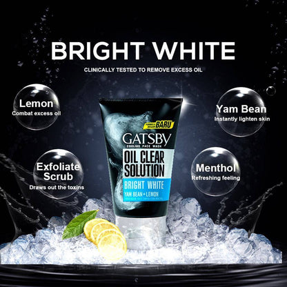 Gatsby Oil Clear Solution Bright White Yam Bean + Lemon Cooling Face Wash 100g - Deep Cleansing Oil Control Brightening Face 