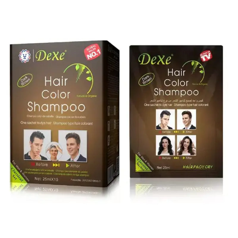 Dexe Dark Brown Color Shampoo 25 ml x 10 Pack Hair Coloring & Nourishing Care