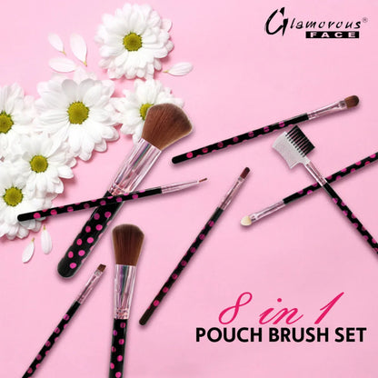 Glamorous Face 8 In 1 Brush Set Pouch (PINK)