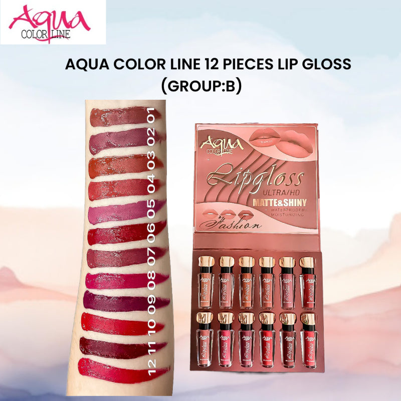 Aqua Color Line 12 Pieces Lip Gloss (Group:B)
