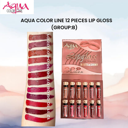 Aqua Color Line 12 Pieces Lip Gloss (Group:B)