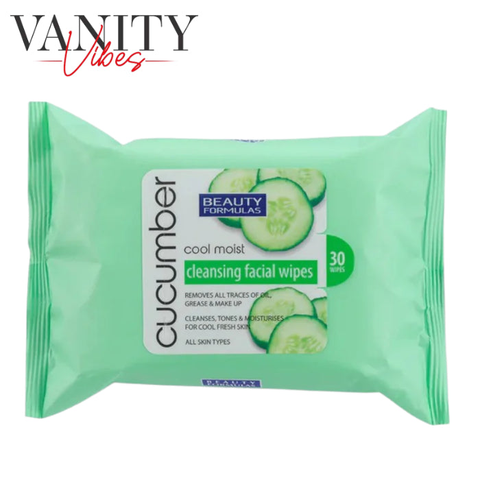 Beauty Formulas CUCUMBER Cool Moist Cleansing Facial Wipes 30 Wipes