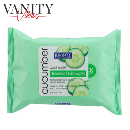 Beauty Formulas CUCUMBER Cool Moist Cleansing Facial Wipes 30 Wipes
