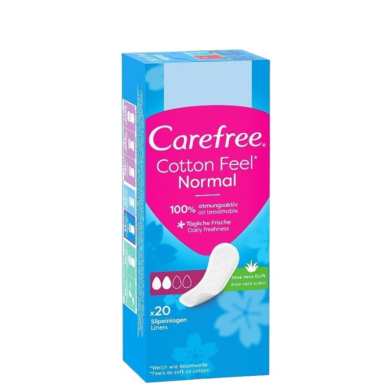 Carefree Cotton Feel Normal Pantyliners Aloe Vera Scent 20pcs – Air Breathable Daily Liners for Everyday Freshness, Comfortab