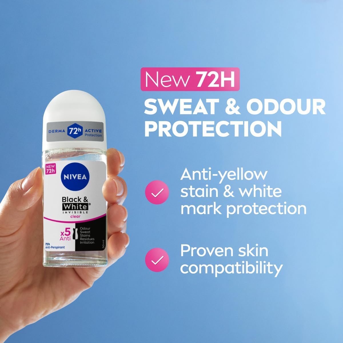 Nivea Black & White Invisible Clear 72H Active Anti Perspirant Roll on 50ml