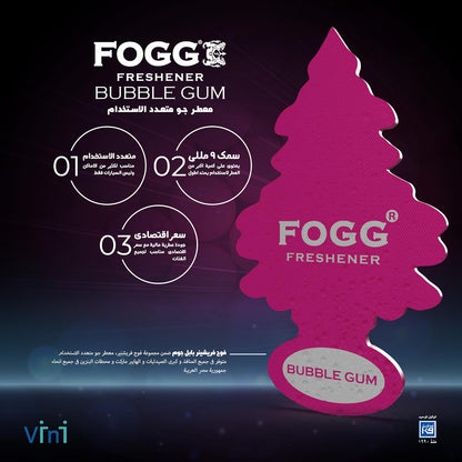 Fogg Bubble Gum Paper Air Freshener - Long Lasting Sweet & Refreshing Hanging Fragrance for Car, Room & Wardrobe