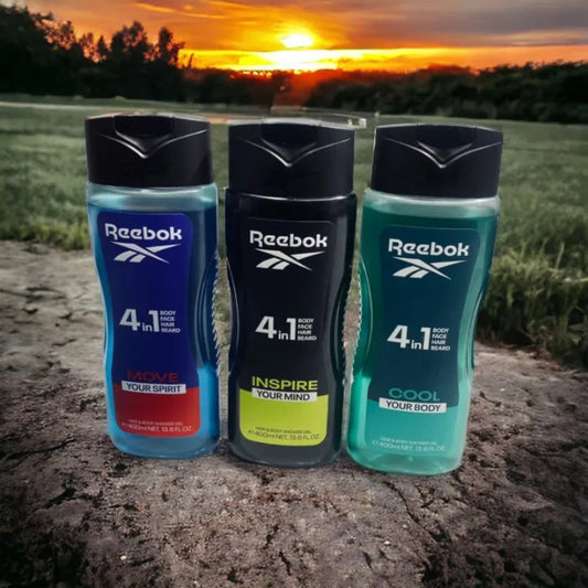 Reebok Men 4-in-1 Move Your Spirit Shower Gel 400ml - All-in-One Hair, Face & Body Wash for Deep Cleansing, Long Lasting Fres