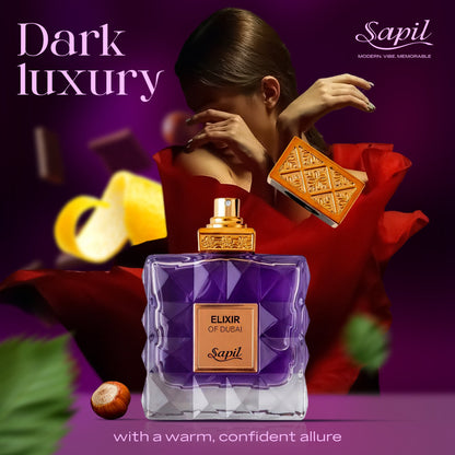 Sapil Elixir of Dubai Eau de Toilette for Men & Women 100ml - Long Lasting Oriental Woody Fragrance Perfume with Rich Amber N