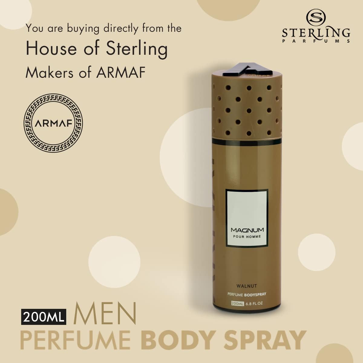 Armaf MAGNUM POUR HOMME Walnut Perfume Body Spray for Men - 200ml / 6.8 FL.OZ.