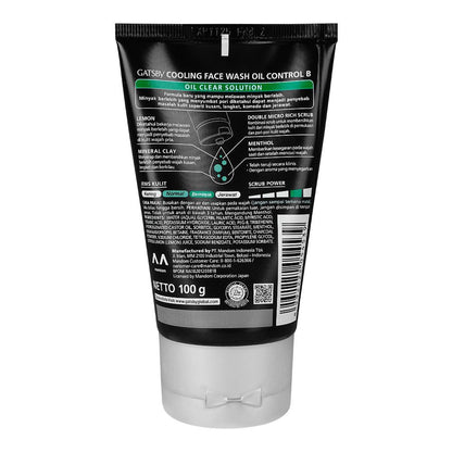 Gatsby Oil Clear Solution Oil Control Clay + Lemon Cooling Face Wash 100g - Deep Cleansing Anti Oil Face Wash for Men Fresh C