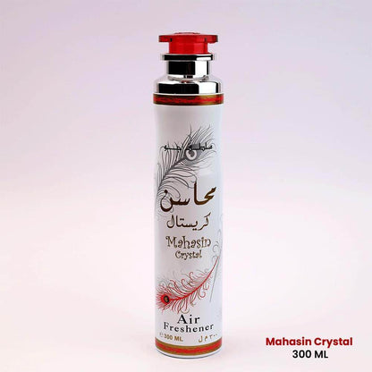 Lattafa Mahasin Crystal Air Freshener 300ml – Long Lasting Luxury Fresh Floral Fruity Fragrance Room Spray for Home & Office