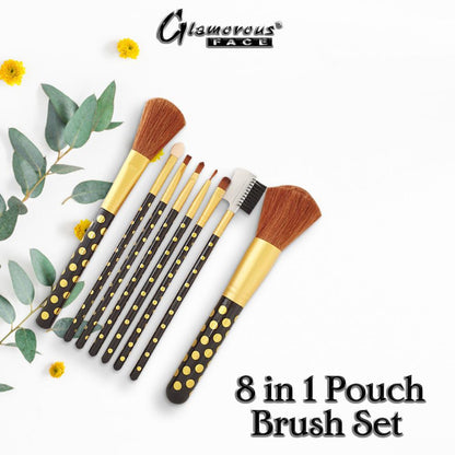 Glamorous Face 8 In 1 Brush Set Pouch (Golden)
