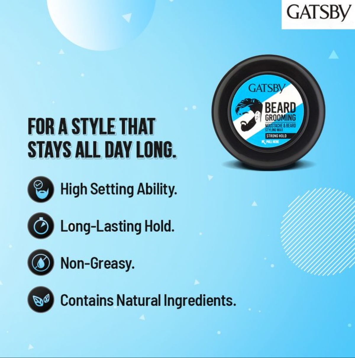 Gatsby Moustache & Beard Styling Wax Strong Hold 25g