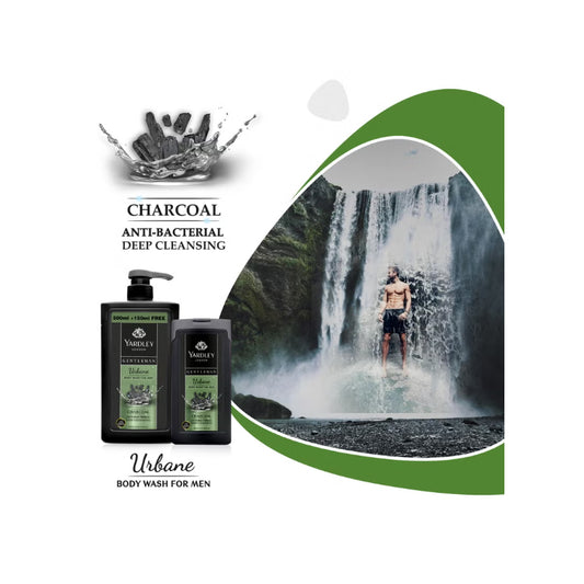 Yardley London Gentleman Urbane Charcoal Anti-Bacterial Body Wash 180ml - Deep Cleansing Men’s Shower Gel with Activated Char