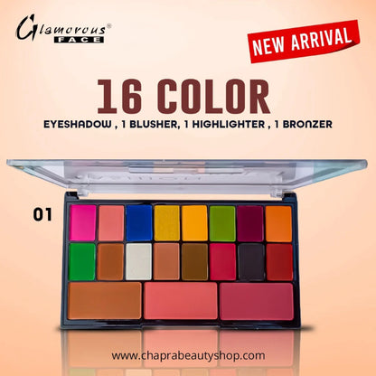 Glamorous Face Eyeshadow Palette 16 Eyeshadows, 2 Blushers Peach & Pink, 1 Contour (01)