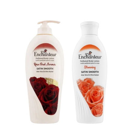 Enchanteur Rose Oud Amour Perfumed Body Lotion 500ml + Enchanteur Stunning Perfumed Body Lotion 250ml (Pack of 2)