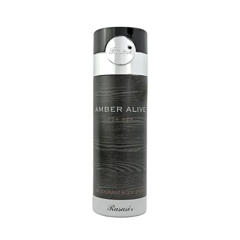 Rasasi Amber Alive For Men Deodorant Body Spray 200ml – Long Lasting Warm Amber Fragrance for Men, Fresh & Masculine Scent